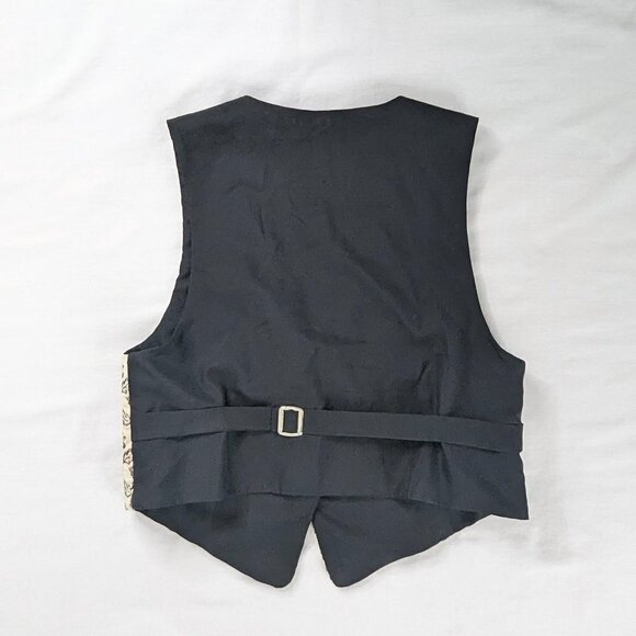 VTG Floral Embroidery Tapestry Cream Black Buckle Back Button Cottagecore Vest - Picture 3 of 5